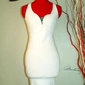 White Backless Knee Length Dress with Straps